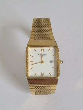 Vintage Men's Luxury Swiss Quartz ROTARY Gold Plated Square Dial Dress Watch